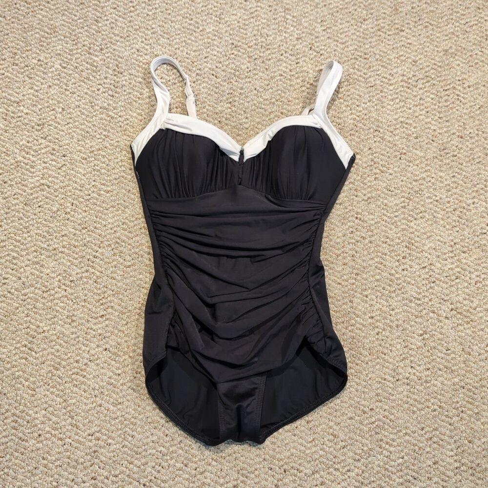 Miraclesuit One Piece Swimsuit Women S Black White Padded Ruched Beach Pool